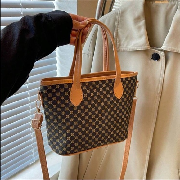 ⚠️Clearance Khaki And Coffee Brown Print Shoulder Tote Bag - Picture 6 of 8